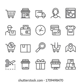 Shopping Commerce Delivery Line Icon Isolated Set. Vector Flat Graphic Design