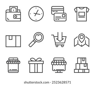 Shopping commerce delivery line icon isolated set. Vector flat graphic design