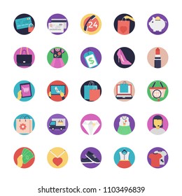 Shopping and Commerce Flat Vector Icons Set