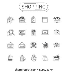 Shopping and commerce icons set. Flat line icon style silhouette create by vector modern design. The  icons set can be used for graphic design, info graphics, web design, and mobile application.