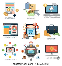 shopping and commerce with Pay Per Click, Internet Marketing, User Experience, Investment Online 