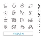 Shopping, commerce, retail thin line icons. Shop  symbols: coupons, wish list, delivery track, cash back, goods and gifts. Modern vector design elements. Isolated on white.