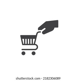 Icono de vector de compras y comercio. signo plano relleno para concepto móvil y diseño web. Icono de glifo de carrito de la mano y de la compra. Símbolo, ilustración del logotipo. Gráficos vectoriales