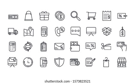 shopping commercial icons set line style vector illustration