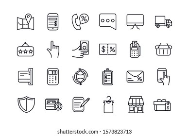 shopping commercial icons set line style vector illustration