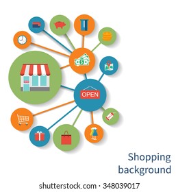 Shopping concept. Abstract vector, shopping background. Set icons, flat design. The concept of a template for the web, mobile applications and printing.