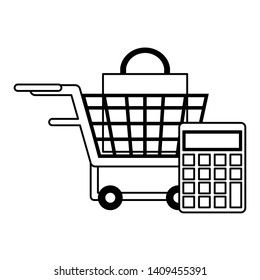 shopping concept budget elements cartoon vector illustration graphic design in black and white