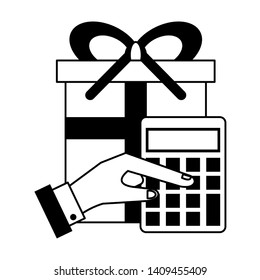 shopping concept budget elements cartoon vector illustration graphic design in black and white
