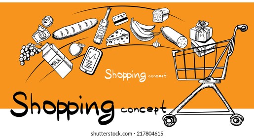 Shopping concept hand drawing style