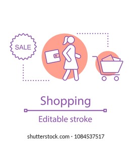 Shopping concept icon. Doing purchases idea thin line illustration. Store. Vector isolated outline drawing. Editable stroke