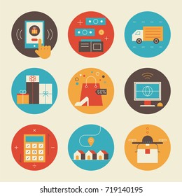 Shopping Concept Icons Dekoration Vektorillustration Illustration flaches Design