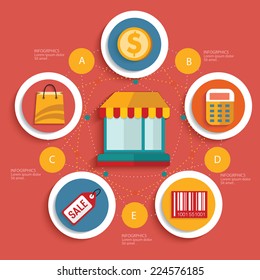 Shopping concept on red background,clean vector