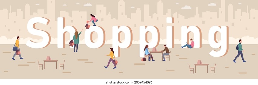 Shopping concept panoramic web template for advertising - Vector illustration