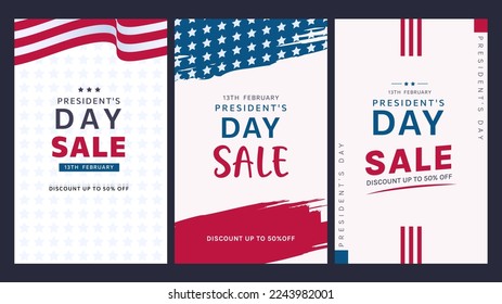 colección de diseño de póster concepto de compras. Día del Presidente, 13 de febrero en Estados Unidos. afiche de venta de la celebración del día de los presidentes estadounidenses en el día de la celebración