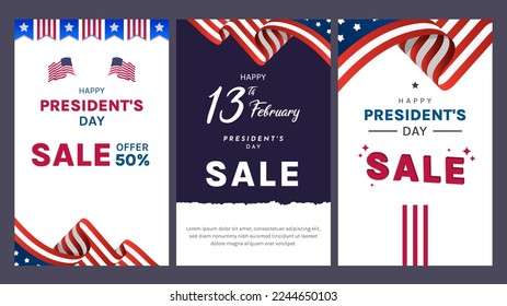 colección de diseño de póster concepto de compras. Día del Presidente, 13 de febrero en Estados Unidos. afiche de venta de la celebración del día de los presidentes estadounidenses en el día de la celebración