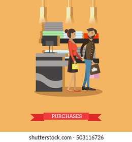 Shopping concept vector poster. People on a mall.