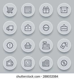 Shopping contour icons on gray buttons.