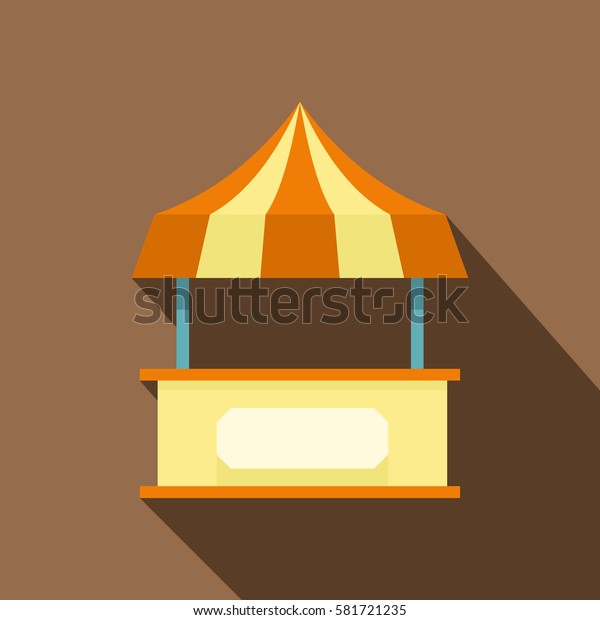Shopping counter with orange tent icon. Flat\
illustration of shopping counter with tent vector icon for web\
isolated on coffee\
background