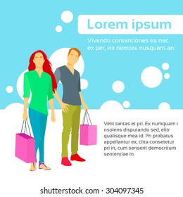 Shopping Couple Bag Colorful Design Flat Vector Illustration