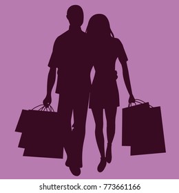 Shopping couple vector silhouette