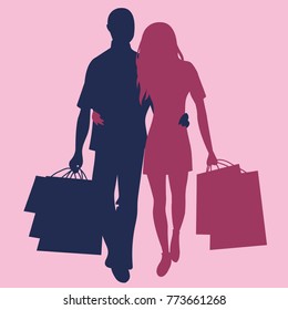 Shopping couple vector silhouette