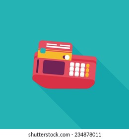 Shopping credit card machine flat icon with long shadow,eps10