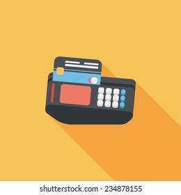 Shopping credit card machine flat icon with long shadow,eps10