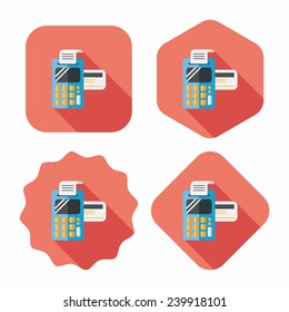 Shopping credit card machine flat icon with long shadow,eps10