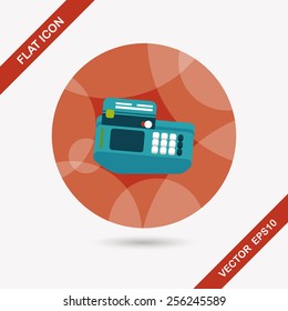 Shopping credit card machine flat icon with long shadow,eps10