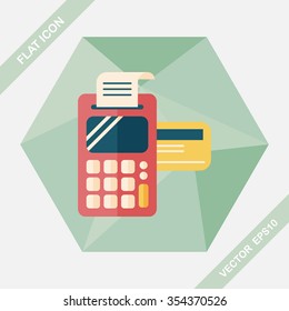 Shopping credit card machine flat icon with long shadow,eps10