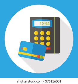 Shopping credit card machine flat icon
