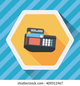 Shopping credit card machine flat icon with long shadow,eps10