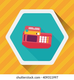 Shopping credit card machine flat icon with long shadow,eps10