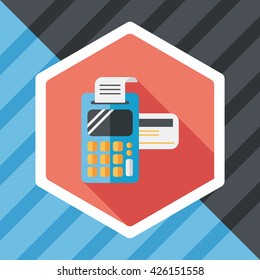 Shopping credit card machine flat icon with long shadow,eps10