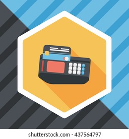 Shopping credit card machine flat icon with long shadow,eps10