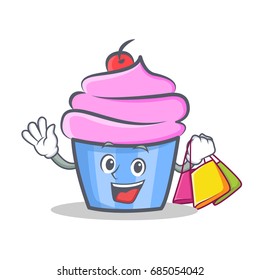 Shopping cupcake character cartoon style