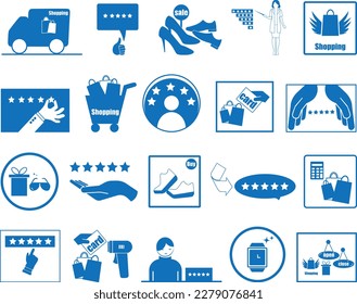 Shopping and customer review icon blue vector