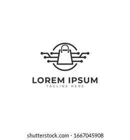 Shopping Cyber with Bag Logo Vector Icon Illustration