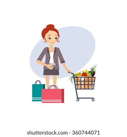 Shopping. Daily Routine Activities of Women. Colourful Vector Illustration