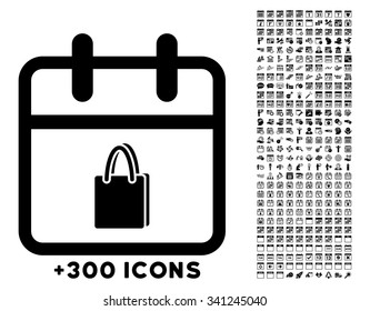 Shopping Date vector icon with additional 300 date and time management pictograms. Style is flat symbols, black color, rounded angles, white background.