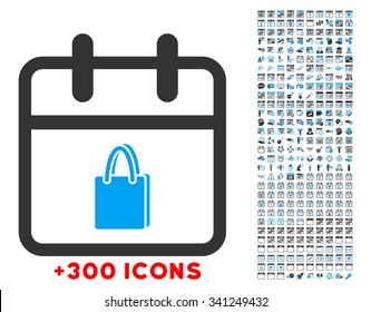 Shopping Date vector icon with additional 300 date and time management pictograms. Style is bicolor flat symbols, blue and gray colors, rounded angles, white background.