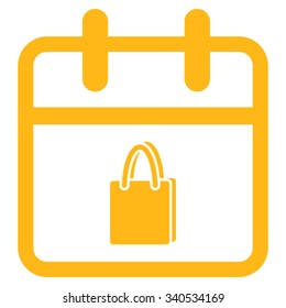 Shopping Date vector icon. Style is flat symbol, yellow color, rounded angles, white background.