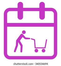 Shopping Date vector icon. Style is flat symbol, violet color, rounded angles, white background.