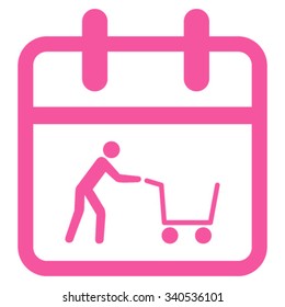 Shopping Date vector icon. Style is flat symbol, pink color, rounded angles, white background.