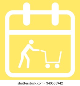 Shopping Date vector icon. Style is flat symbol, white color, rounded angles, yellow background.