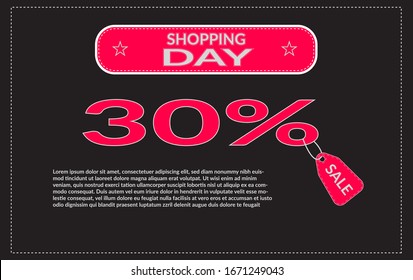 shopping day 30% discount. Limited time. Templates for banners, posters, shopping, discounts, invitations. Vector illustration for your design