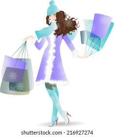 Shopping Day girl in winter 