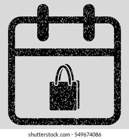 Shopping Day grainy textured icon for overlay watermark stamps. Flat symbol with dirty texture. Dotted vector black ink rubber seal stamp with grunge design on a light gray background.
