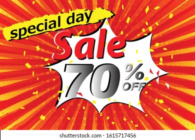 Shopping day sale banner background. sale poster template. big sales, Grand sales, Super sales, expression pop art comic speech bubble business, Fasion, 70%. Vector illustration