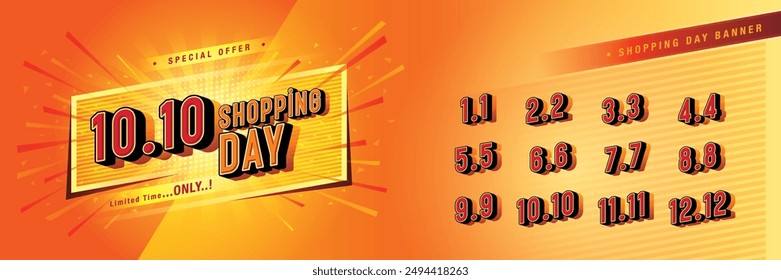 Shopping Day Sale Banner Template Design, Abstract Red Geometric labels Sign, Shopping Day Sale Promotion of every month, Numbers 1, 2, 3, 4, 5, 6, 7, 8, 9, 10, 11, 12 Condensed Font, Special offer.